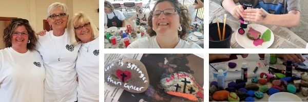 People painting Rocks of Hope at NET fundraiser